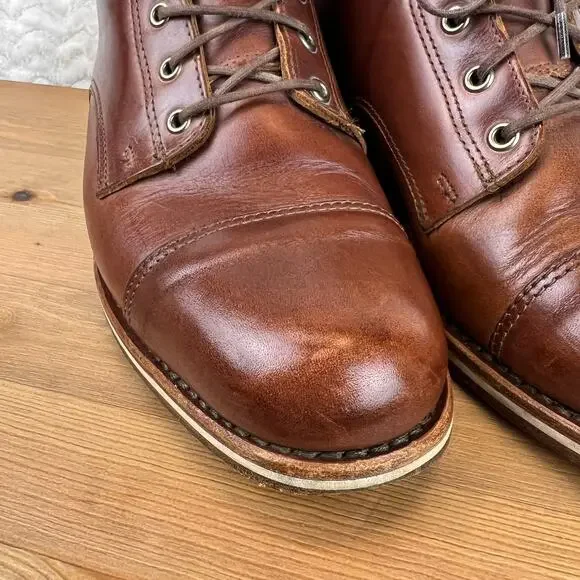 Helm Hollis Mens Boots Cap Toe Brown Leather Sz 9.5 D Mid Combat Hybrid $295 - Picture 2 of 16